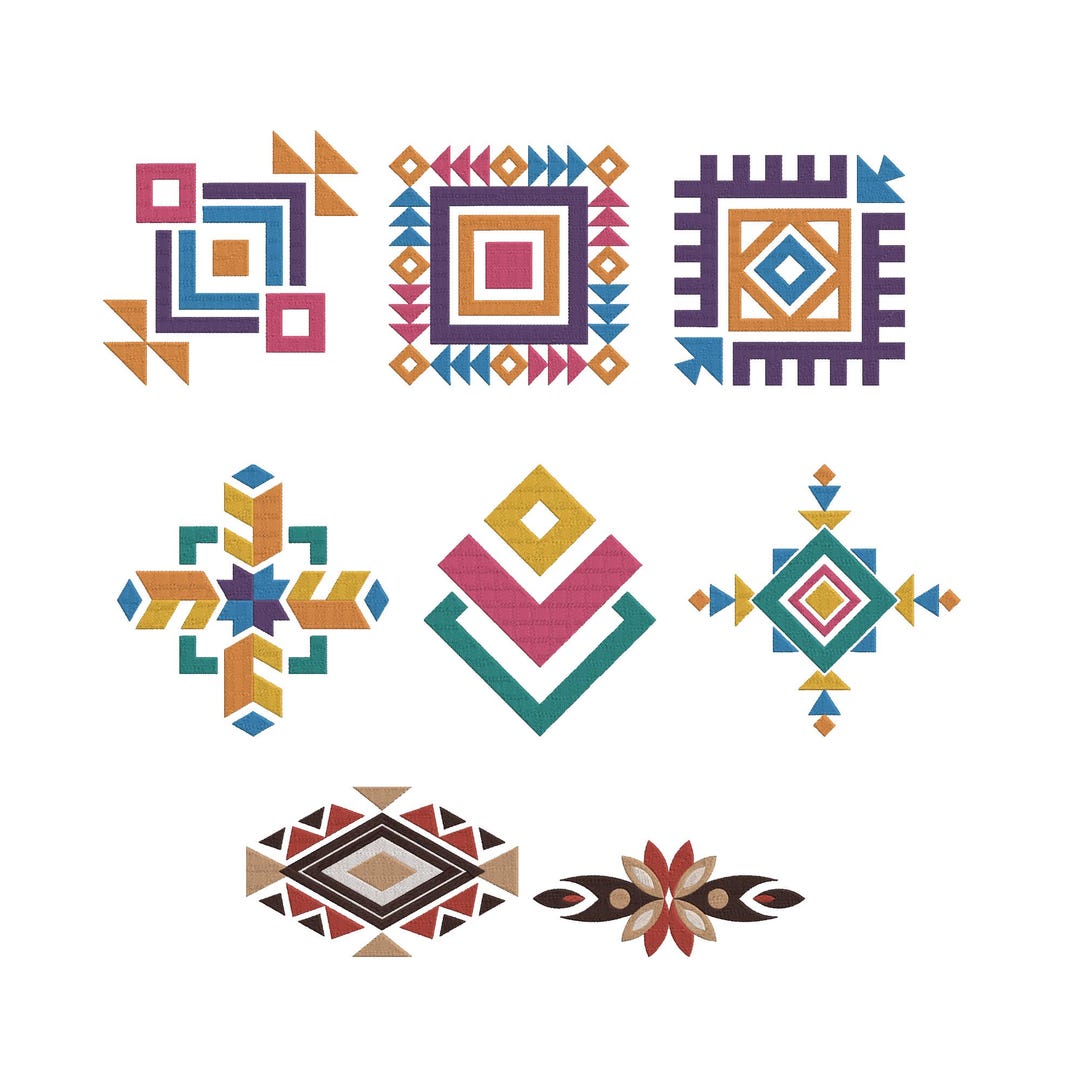 Aztec Embroider Aztec Geometric Embroidery Design Bundle, Tribal Pattern Set, Native ...
