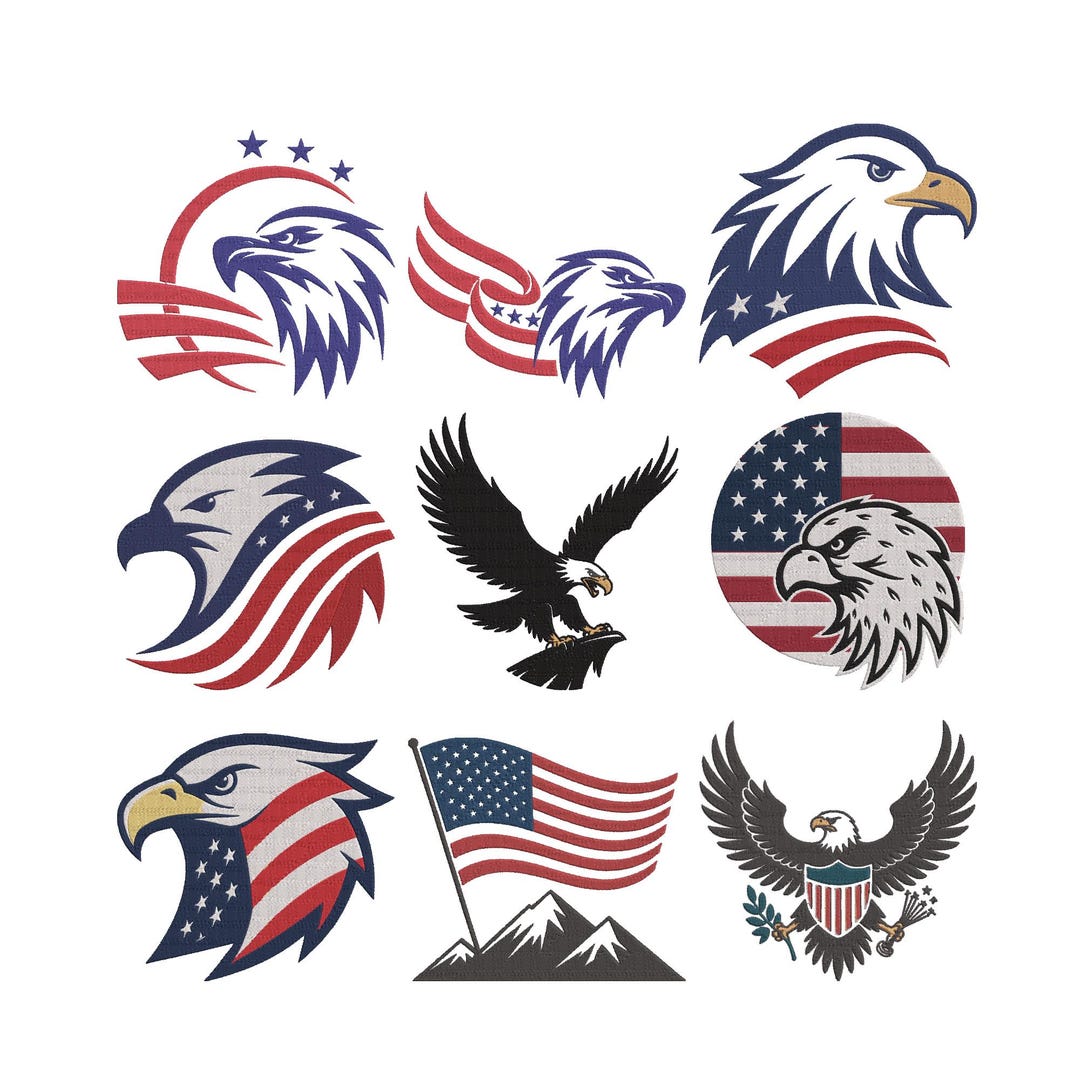 American Eagle Embroidery Design Bundle, Patriotic USA Flag Eagle ...