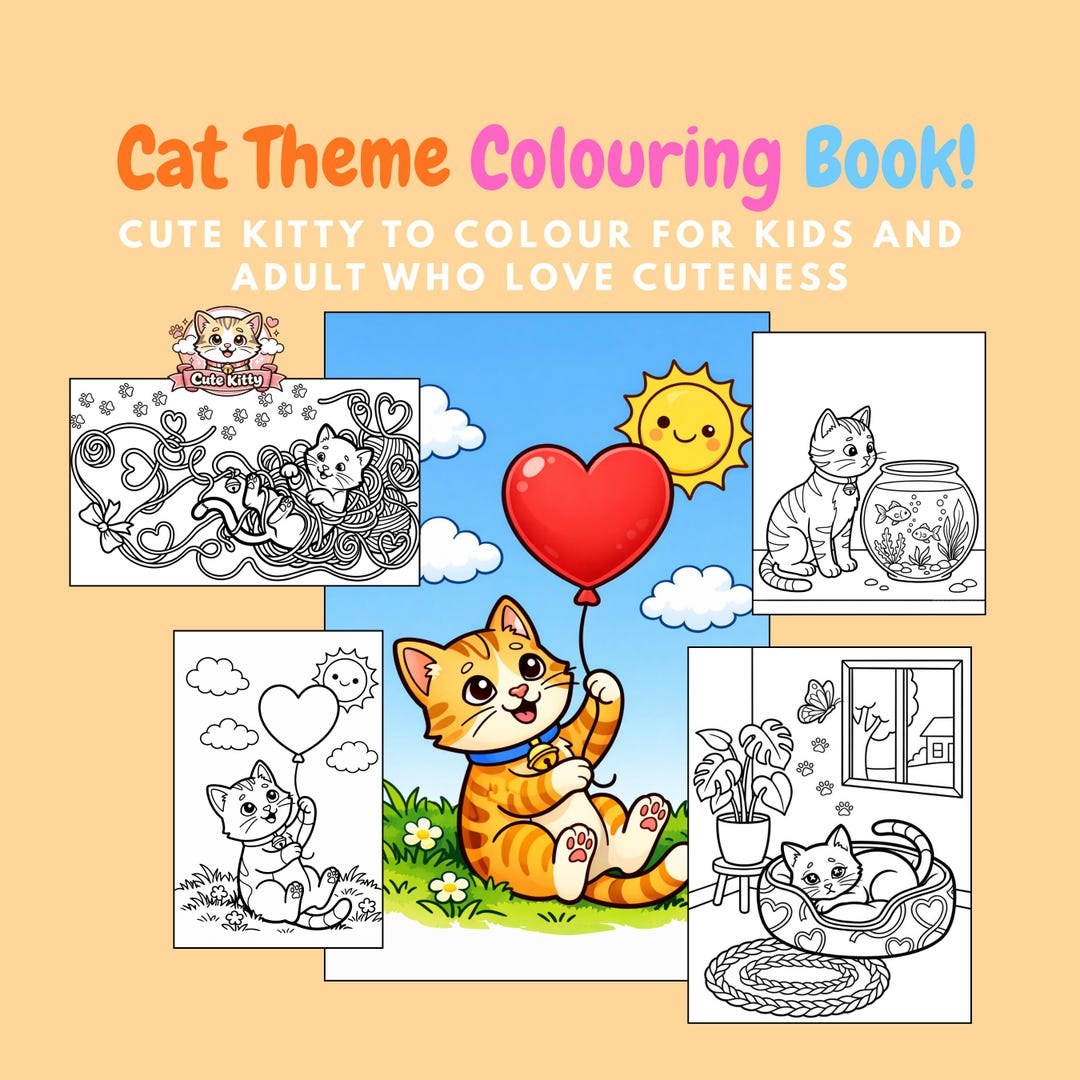 Coloring Book Cat Meow Theme for Kids & Adult, Easy Coloring Guide ...