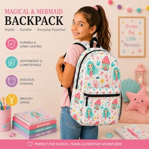 Sac à dos coquillages sirène | Sac d'école enfant sous-marin