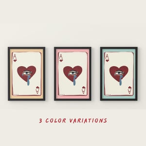 Whimsical Ace of Hearts Printable Wall Art | Playing Card Print | Art Poster | Digital Download | 3 Color Variants | Instant Download