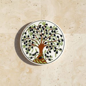 Handmade Ceramic Trivet, Olive Tree Design, Mediterranean Kitchen Decor, Non-Slip Pot Holder