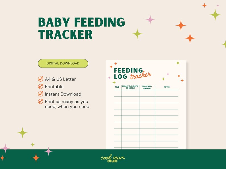Baby Feeding Log Printable | Breastfeeding & Bottle Tracker for Mum Mom ...