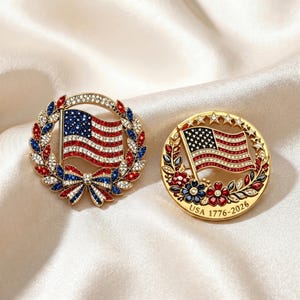 Patriotic American Flag Brooch Pin Set, Rhinestone USA 1776 Badge, Red White Blue Fourth of July Lapel Pin for Jacket Scarf Bag Gift