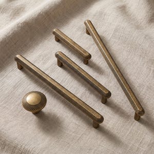 Vintage Knurled Cabinet Handles and Round Knobs Set Industrial Brass Drawer Pulls Kitchen Wardrobe FurnitureHardware Modern Retro
