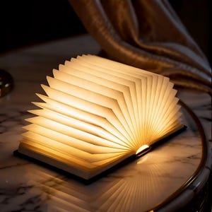 Foldable Wooden Book Lamp – Rechargeable Night Light, Customizable Decor