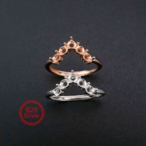 1Pcs 3MM Round Curve 5 Stones Rose Gold Plated Solid 925 Sterling Silver DIY Stackable Adjustable Prong Ring Settings Blank Gemstone 1210067