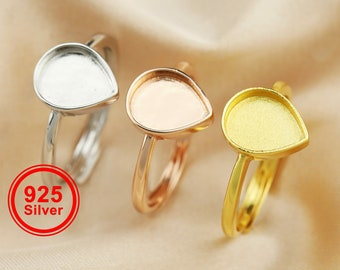 Keepsake Breast Milk Resin Pear Bezel Ring Settings Star Solid 925 Sterling Silver Rose Gold Plated DIY Adjustable Ring 1294333