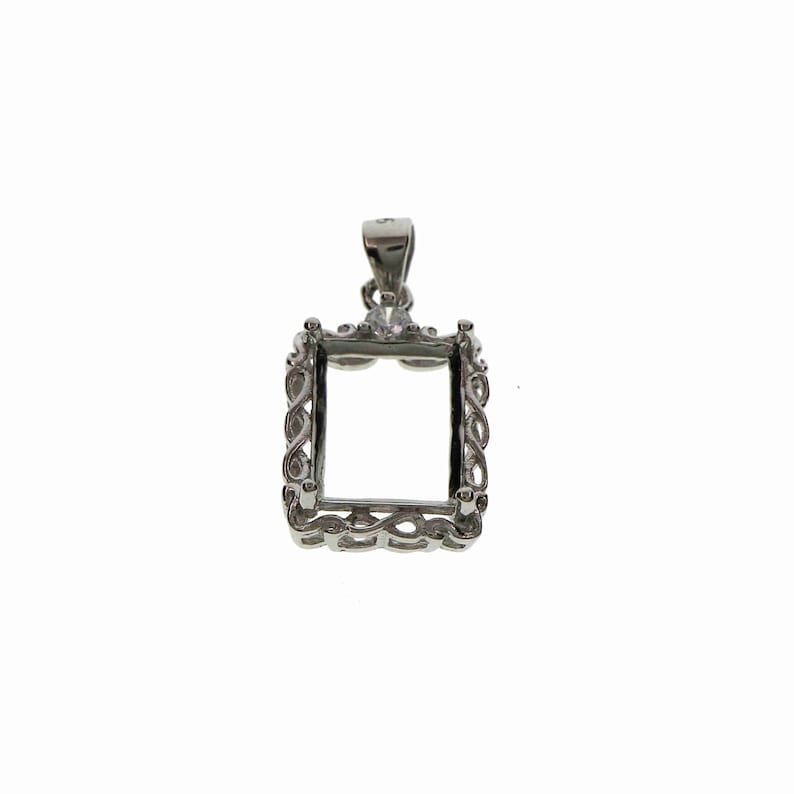 1 Pcs Taille Multiple Rectangle Forme Rose Or Argent Gemmes CZ Pierre Lunette Solide 925 En Argent Sterling Pendentif Charme Paramètres 1431036 Silver