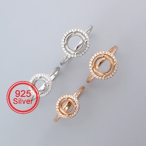6-8MM Round Halo Prong Ring Settings Solid 925 Sterling Silver Rose Gold Plated Set Size DIY Ring Bezel for Gemstone Supplies 1210100