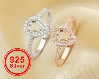 Pear Prong Ring Settings,925 Sterling Silver Rose Gold Plated Ring,Halo Pave CZ Stone Bezel Ring,DIY Ring Bezel For Gemstone 1294624