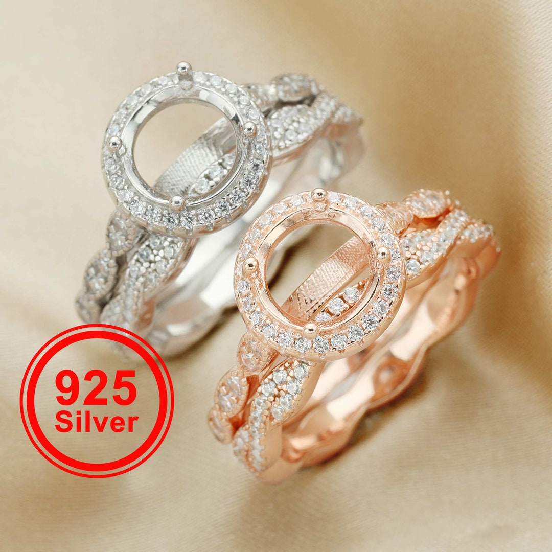 8MM Round Prong Ring Settings,stackable Solid 925 Sterling Silver Rose ...