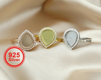 1Pcs 8x10MM Pear Ring Settings Adjustable for Breast Milk Cabochon Solid 925 Sterling Silver Bezel DIY Supplies 1294208