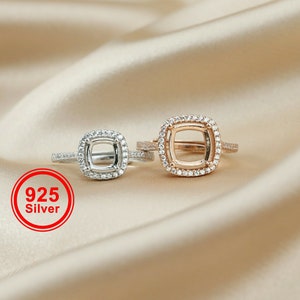 1 pieza de 5-8 mm con forma de cojín, ajuste de anillo con punta cuadrada, en blanco, halo ajustable, chapado en oro rosa, plata esterlina 925 maciza, bisel DIY, piedra preciosa 1294189