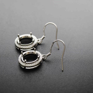 1Pair Multiple Size Oval Bezel Solid 925 Sterling Silver DIY Prong Hook Earrings Settings Bezel 1702197 image 4