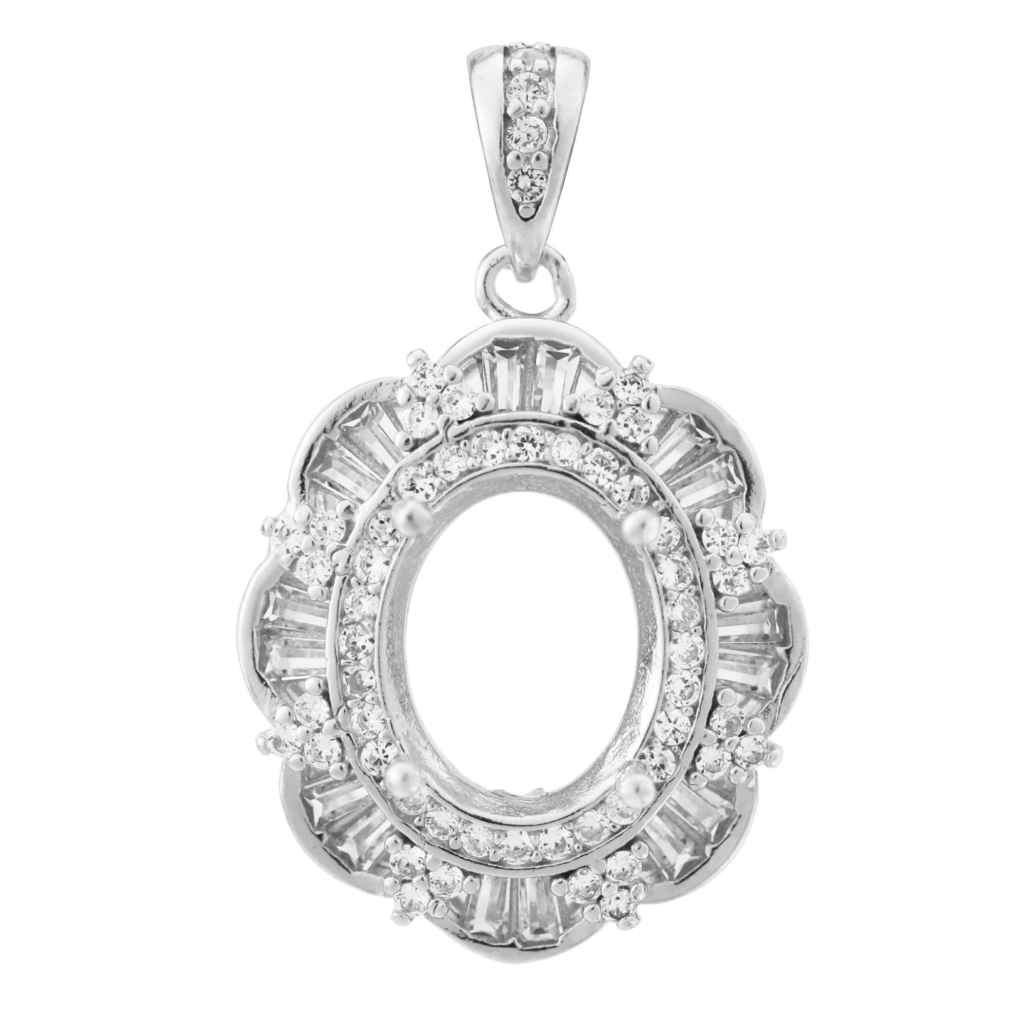 Pendentif Main En Plaque Argent Sterling Avec Pierre Ovale Brune Facettée - Occasion Vintage