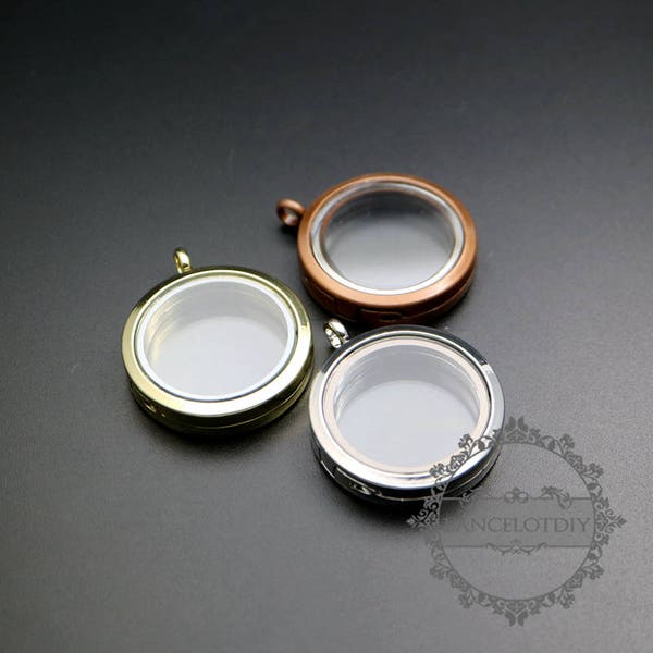 1pcs 30mm silver,copper red,gold color alloy round photo locket glass charm floating pendant charm 1161030