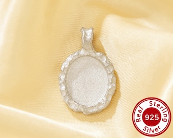 Oval pendant bezel settings in solid 925 sterling silver with hammer texture