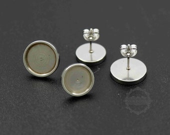 10pcs 6-12MM Silver Stainless Steel Round Bezel Studs Earrings Settings DIY Jewelry Supplies Findings 1702174