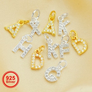 Dije de letra inicial de 6-7 mm, dije de plata esterlina maciza 925, dije de alfabeto con piedra de circonita pavé, dije de nombre personalizado DIY 1431172