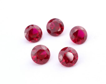 Lab Created Round Ruby July Birthstone Red Faceted Loose Gemstone DIY Jewelry Supplies 4110166