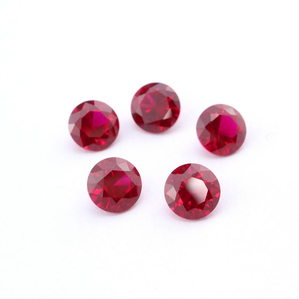 Lab Created Round Ruby July Birthstone Red Faceted Loose Gemstone DIY Jewelry Supplies 4110166