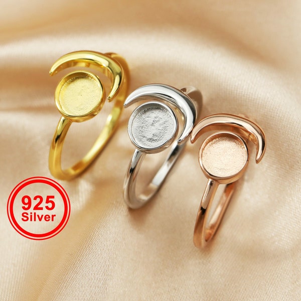 6MM Keepsake Breast Milk Resin Round Bezel Ring Settings Full Moon Solid 925 Sterling Silver Rose Gold Plated DIY Adjustable Ring 1294328