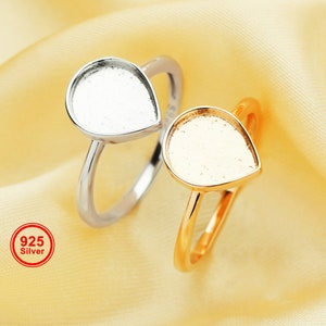 8x10MM Keepsake Breast Milk Resin Pear Ring Bezel Settings,Solid Back 925 Sterling Silver Gold Plated Ring,High Bezel Stackable Ring 1294672