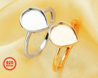 8 x 10 MM Minnesring med morsmjölk och päron, infattningar, solid baksida, 925 sterlingsilver, förgylld ring, stapelbar ring med hög infattning 1294672