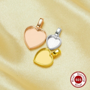 Minimalistische Andenken Brustmilch Harz Herz Lünette Anhänger Blank Einstellungen, Solid Back Solid 925 Sterling Silber Rose vergoldet Charm 1431314