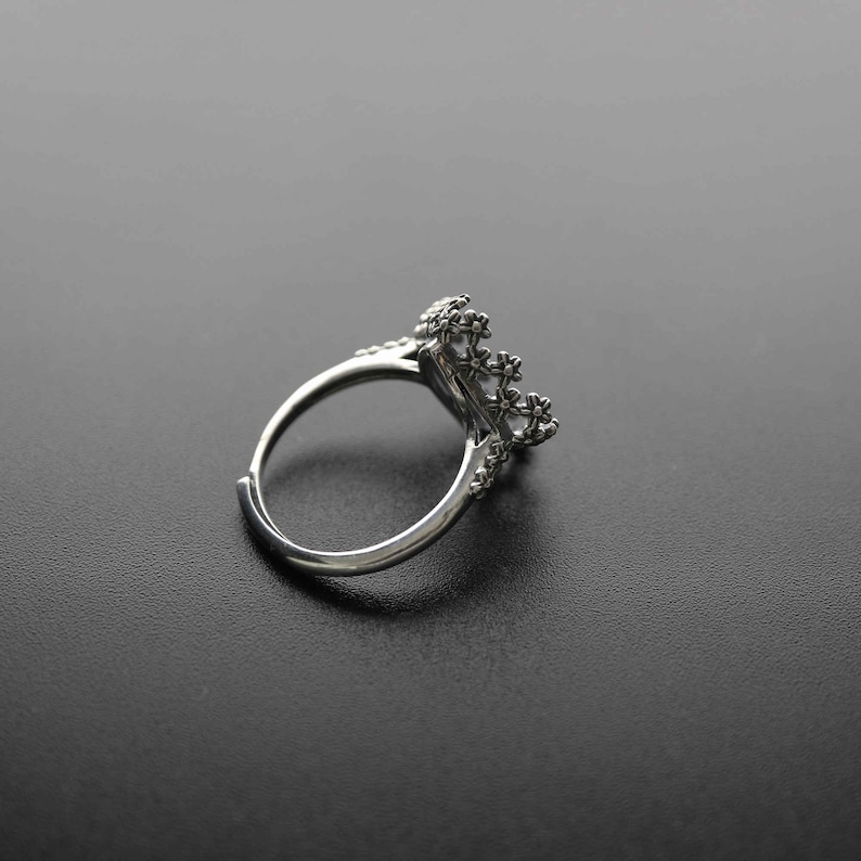 1Pcs 12MM Antiqued Style Solid 925 Sterling Silver Square Cabochon Flower Bezel Adjustable Ring Settings DIY Jewelry Supplies 1294143