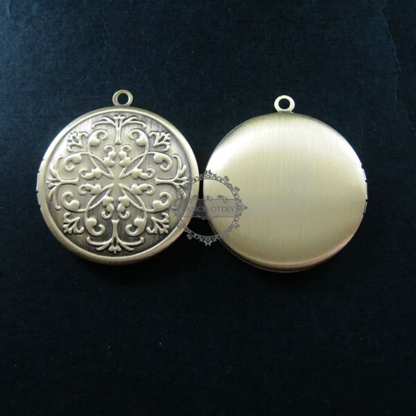 5pcs 32mm round brass bronze antiqued vintage engraved photo locket,retro photolocket 1111035