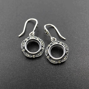 10MM Round Setting Bezel Tray Antiqued Solid 925 Sterling Silver DIY Earrings Hooks Findings 1706010