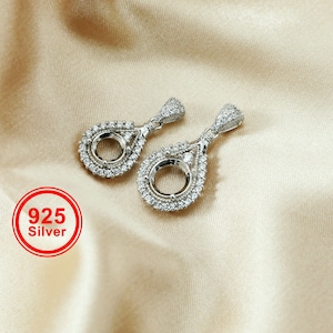 1pcs 6.5-9MM Round Bezel Gemstone CZ Stone Solid 925 Sterling Silver Prong Pendant Charm Settings Drop Shaple 1411231