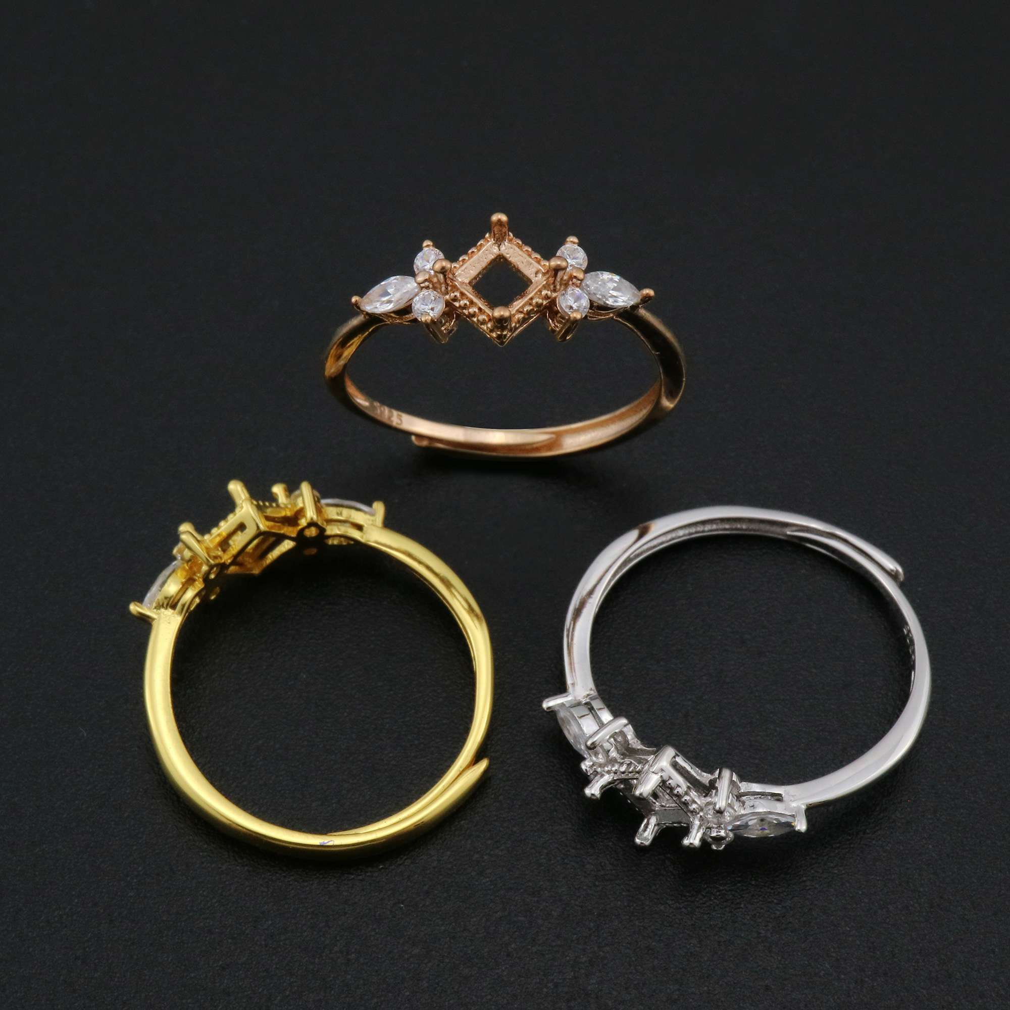 4MM Square Ring Settings Vintage Style Solid 925 Sterling Etsy