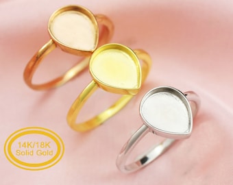 Keepsake Breast Milk Pear Ring Settings Resin Solid 14K 18K Gold DIY Ring Blank Band for Gemstone 1294333-1