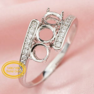 4MM Round Prong Ring Setttings Three Stones Bypass Shank Memory Jewelry Solid 14K 18K Gold DIY Mothers' Ring Blank Wedding Band 1212085-1