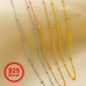 Cable 2MM Beads Chain Necklace,Solid 925 Solid Sterling Silver Rose Gold Plated Necklace Chain 16Inches with 2 Inch Extension Chain 1320029