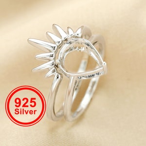 8x10MM Pear Prong Ring Settings,Stackable Solid 925 Sterling Silver Ring Set,Rose Gold Plated Art Deco Stacker Ring,DIY Ring Set 1294417