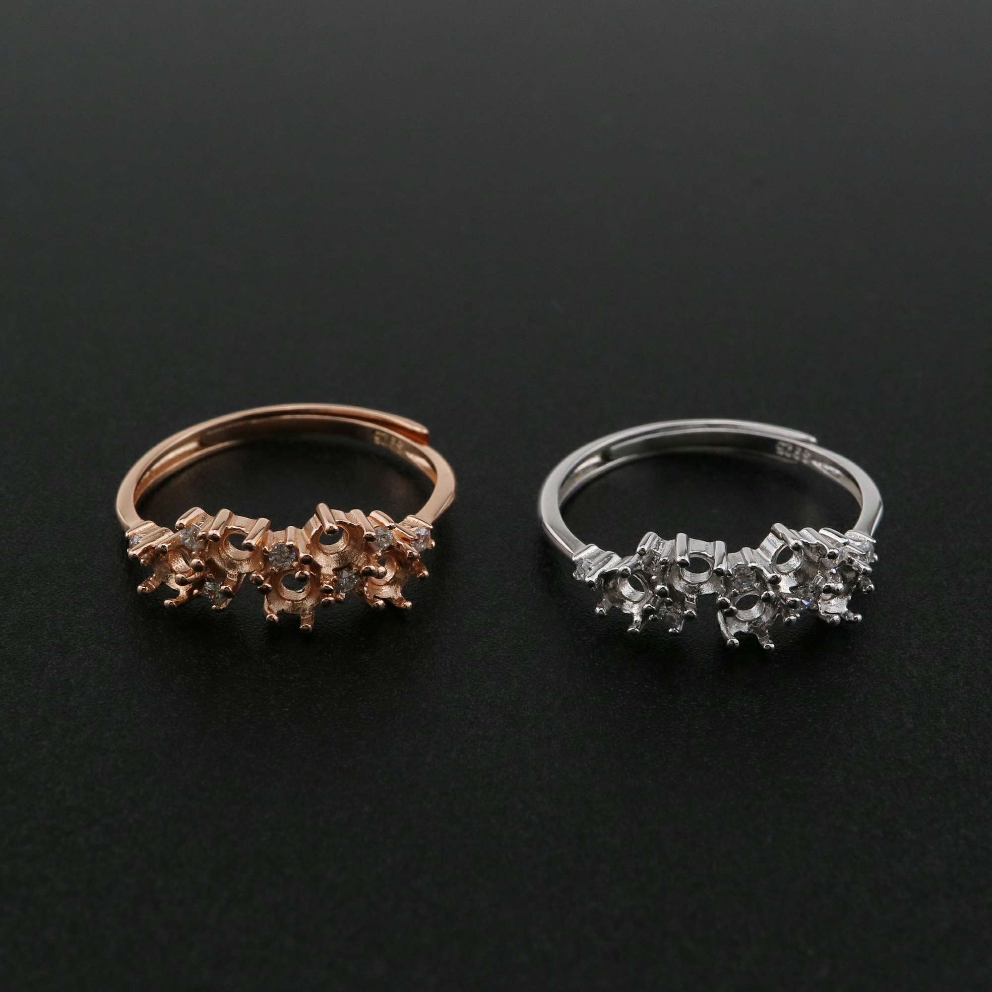 1Pcs 3MM Round Prong Ring Settings Blank 5 Stones Adjustable Etsy