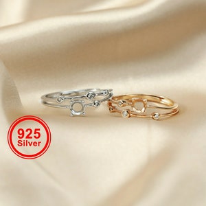 1Pcs 4MM round prong setting Gems CZ stone prong setting 925 sterling silver bezel tray DIY adjustable ring settings 1212045