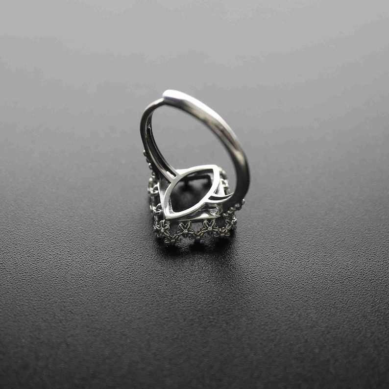 1Pcs 12MM Antiqued Style Solid 925 Sterling Silver Square Cabochon Flower Bezel Adjustable Ring Settings DIY Jewelry Supplies 1294143