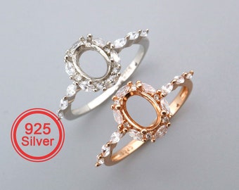 Configuración de anillo de punta ovalada de 5x7 mm Sólido Plata de ley 925 Chapado en oro rosa Estilo vintage Tamaño del conjunto Bisel de anillo de bricolaje para suministro de piedras preciosas 1224082