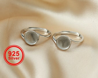 8 MM Runder Lünettenring-Einstellungen Muttermilch-Harz 925 Sterlingsilber-DIY-Bypass-Schaft-Einstellbarer Ring 1212072