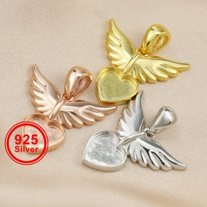 8MM Keepsake Breast Milk Resin Heart Angel Wing Pendant Prong Settings Mother Baby Solid 925 Sterling Silver Rose Gold Charm Bezel 1431131