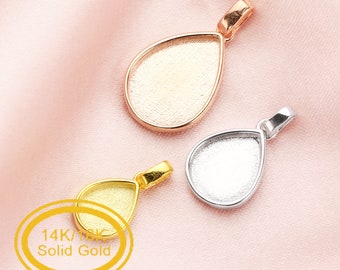 Keepsake Breast Milk Pear Solid Back Pendant Bezel Settings,Solid 14K 18K Gold Charm,DIY Memory Jewelry Supplies 1431159