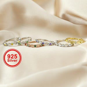 Anillo de resina conmemorativo de media banda con diseño de leche materna, engaste de plata de ley 925 maciza, circonita cúbica talla marquesa de 2 x 4 mm, anillo apilable con piedra natal 1294219