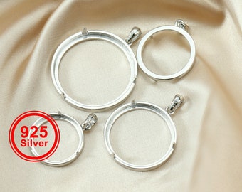 1Pcs 19-30MM Round Prong Solid 925 Sterling Silver Cabochon Coins Holder Pendant Bezel Settings DIY Supplies 1411252