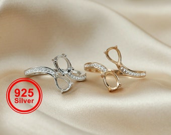 1Pcs 5x7MM Oval Pear Bezel Bypass Pave Shank Rose Gold überzogen Massiv 925 Sterling Silber Einstellbare Ring Einstellungen für DIY Edelsteine Stein 1294157