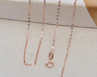 0.9MM Solid 18K Rose Gold Necklace,Au750 Necklace,18K Gold Cable Necklace,DIY Necklace Chain Supplies 16''+2'' 1329006